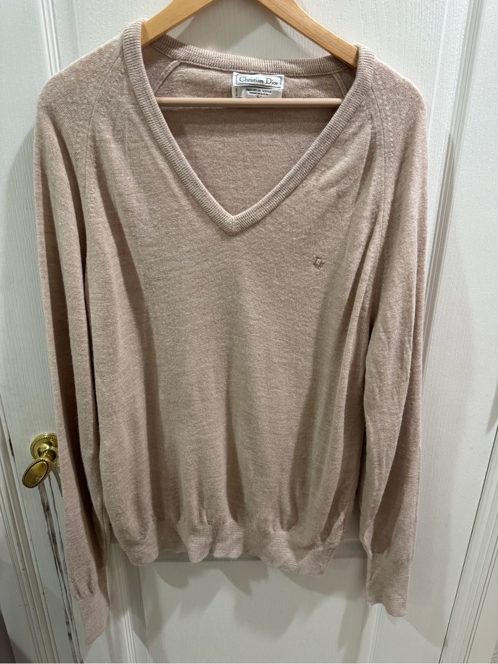 Vintage Christian Dior V-Neck Sweater Size Large Orlon Acrylic